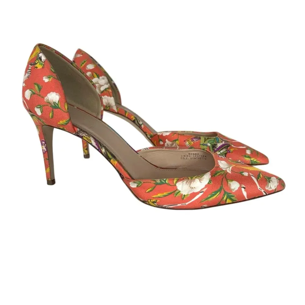 J.Crew Silk Lucie dorsay Pumps sz 8.5 Sweet Orange floral made in Italy chic